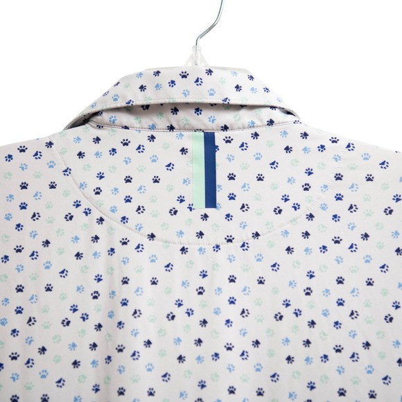 RHOBACK Golf Polo Men's Large Light Gray with Blue Dog Paw Print Performance - Picture 3 of 4
